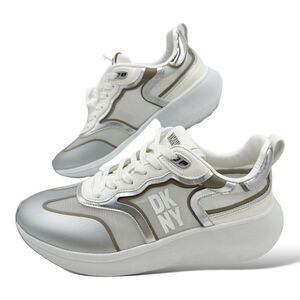 DKNY Aki Women's White Platform Low-Top Tie Sneakers Size 9M‎